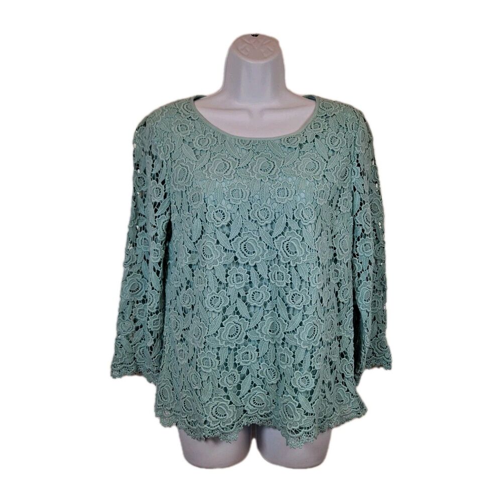 Talbots Women's Lace Overlay Side Zip Blouse Size 10 Turquoise Lined